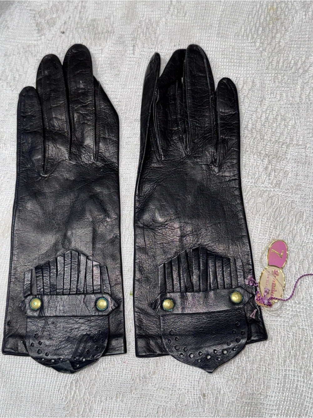 Vintage Mid Century Black Leather Women's Dress Gloves Sz 7